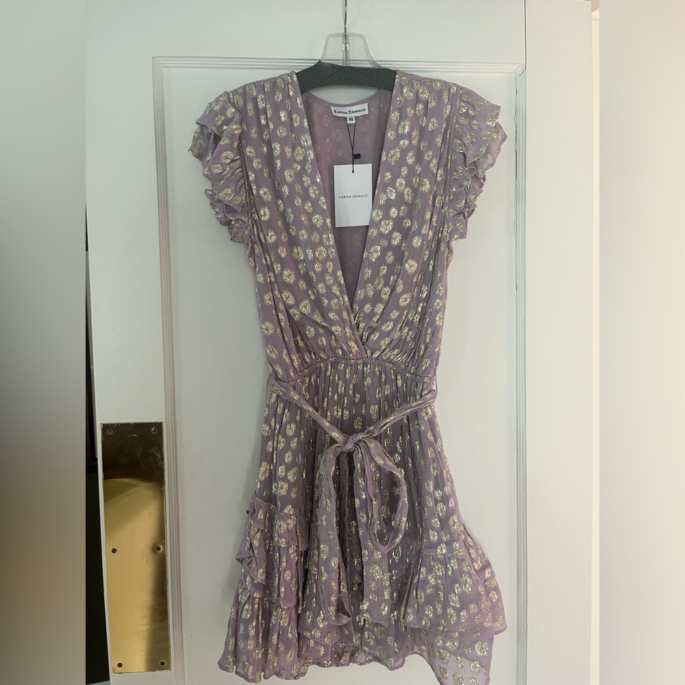 Karina Grimaldi Lavender and Gold Polka Dot Dress